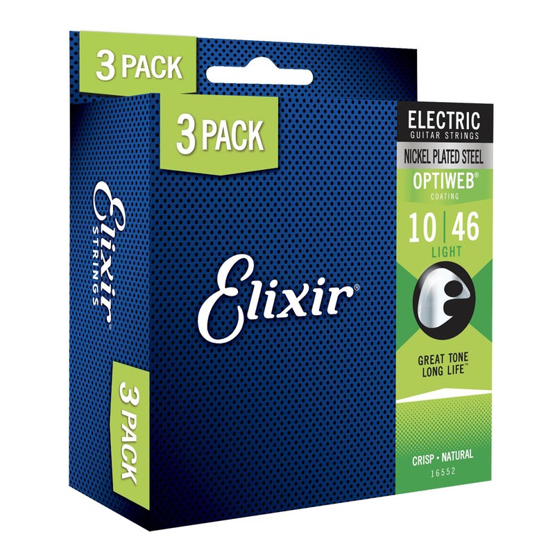 Elixir Strings, Electric Guitar Strings, Nickel Plated Steel with OPTIWEB Coating, Longest-Lasting Crisp Tone with Comfortable Feel, 6 String Set, 3 Pack, Light 10-46 - Image 1